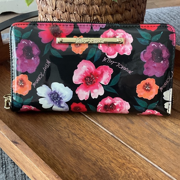 Betsey Johnson Handbags - Betsey Johnson Black Wallet with Vibrant Floral Design